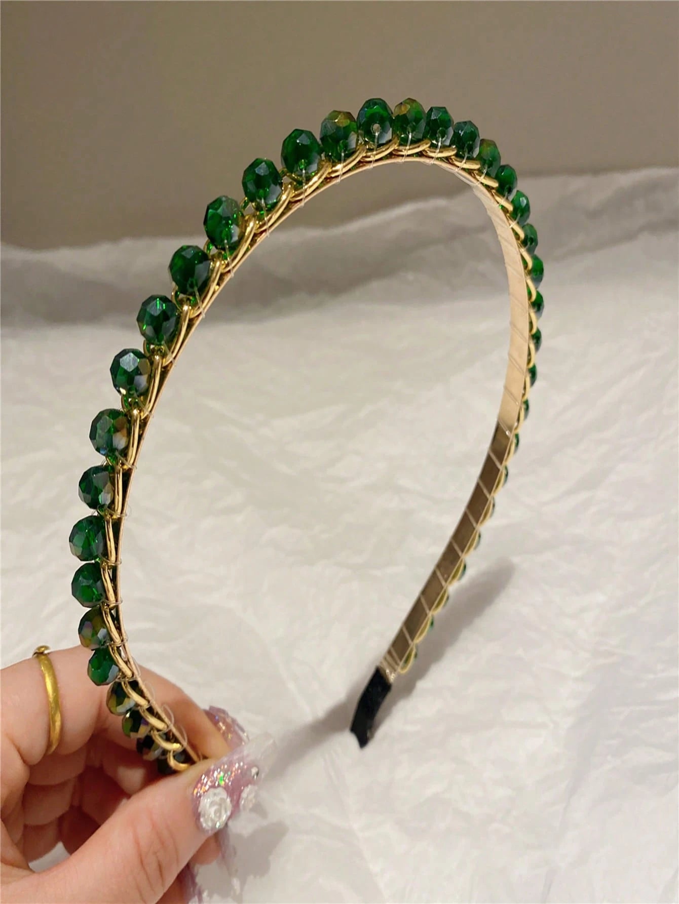 Green Crystal Rhinestone Gold Hairband