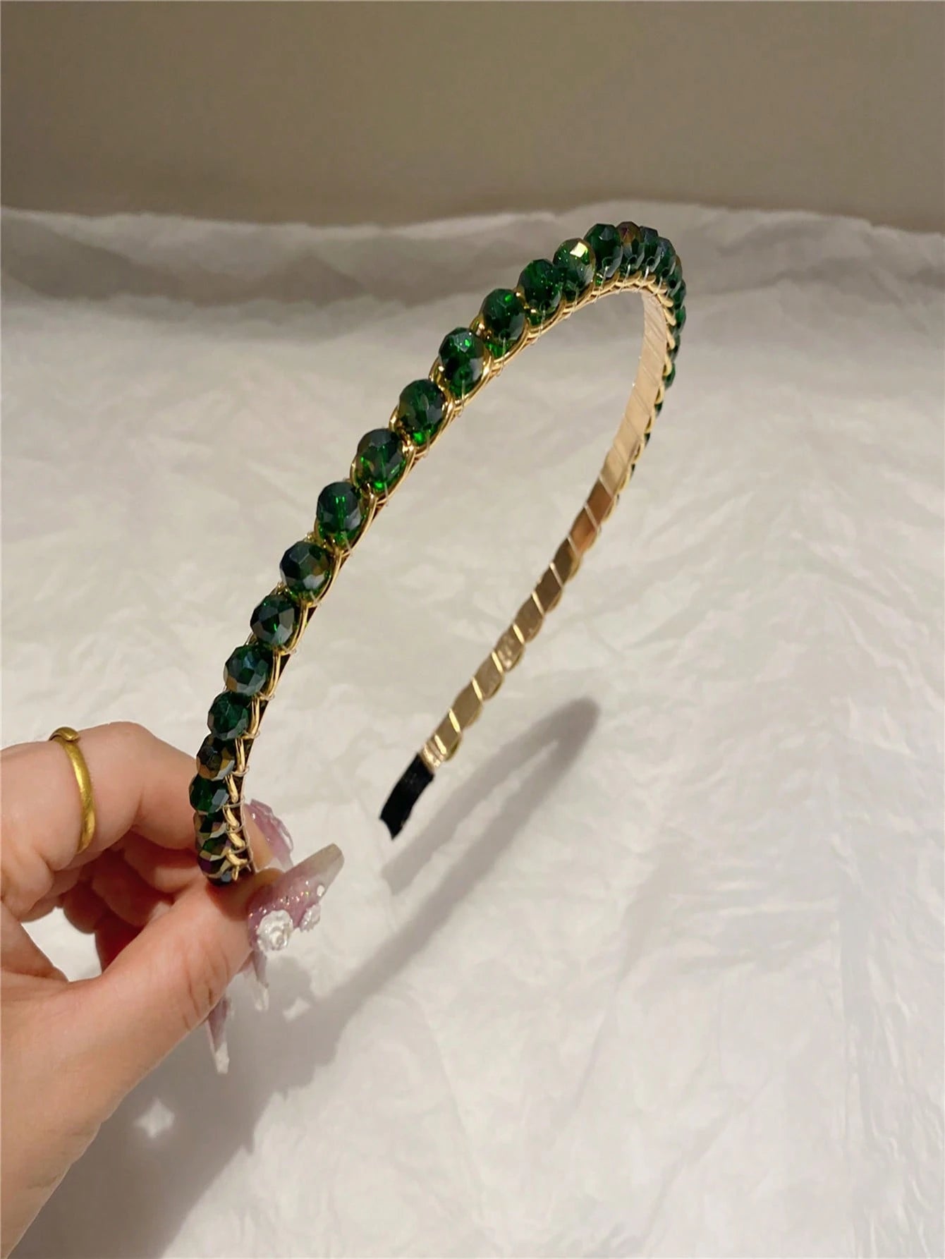 Green Crystal Rhinestone Gold Hairband