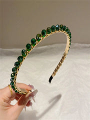 Green Crystal Rhinestone Gold Hairband