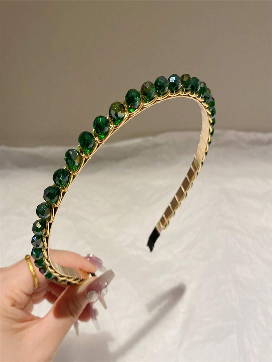 Green Crystal Rhinestone Gold Hairband