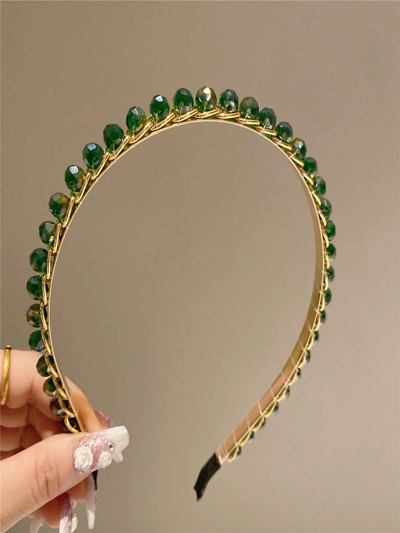 Green Crystal Rhinestone Gold Hairband