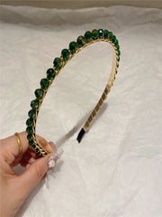 Green Crystal Rhinestone Gold Hairband