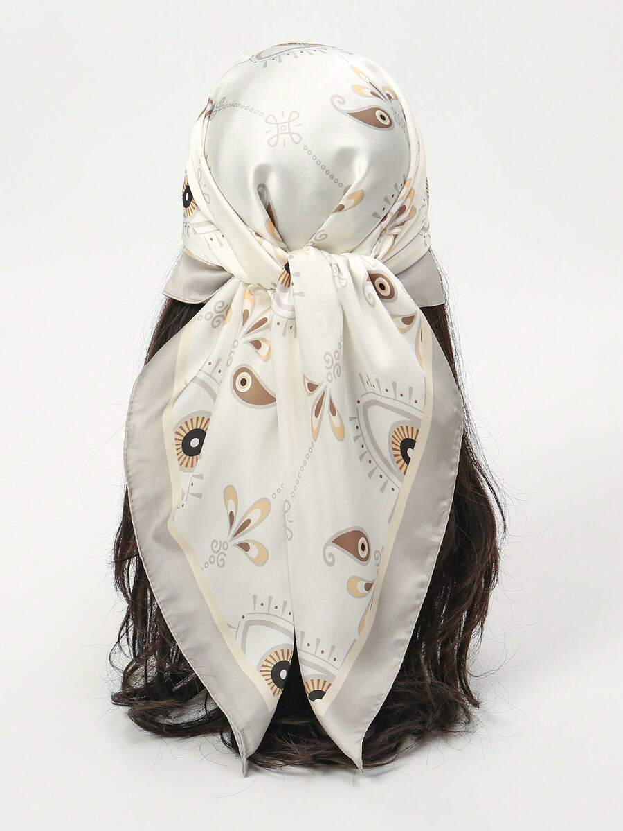 1pc Simple Printed Square Neckerchief Scarf