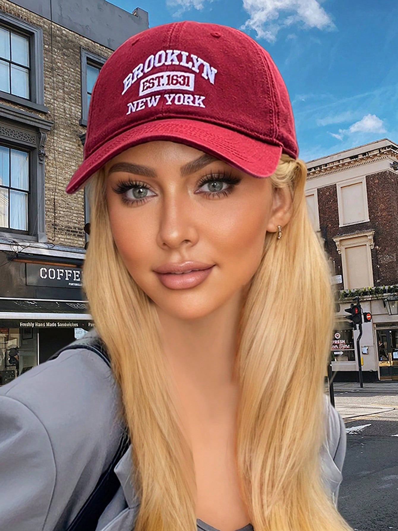 1pc Wine Red Oversized Brim Sun-Shading Versatile Baseball Cap