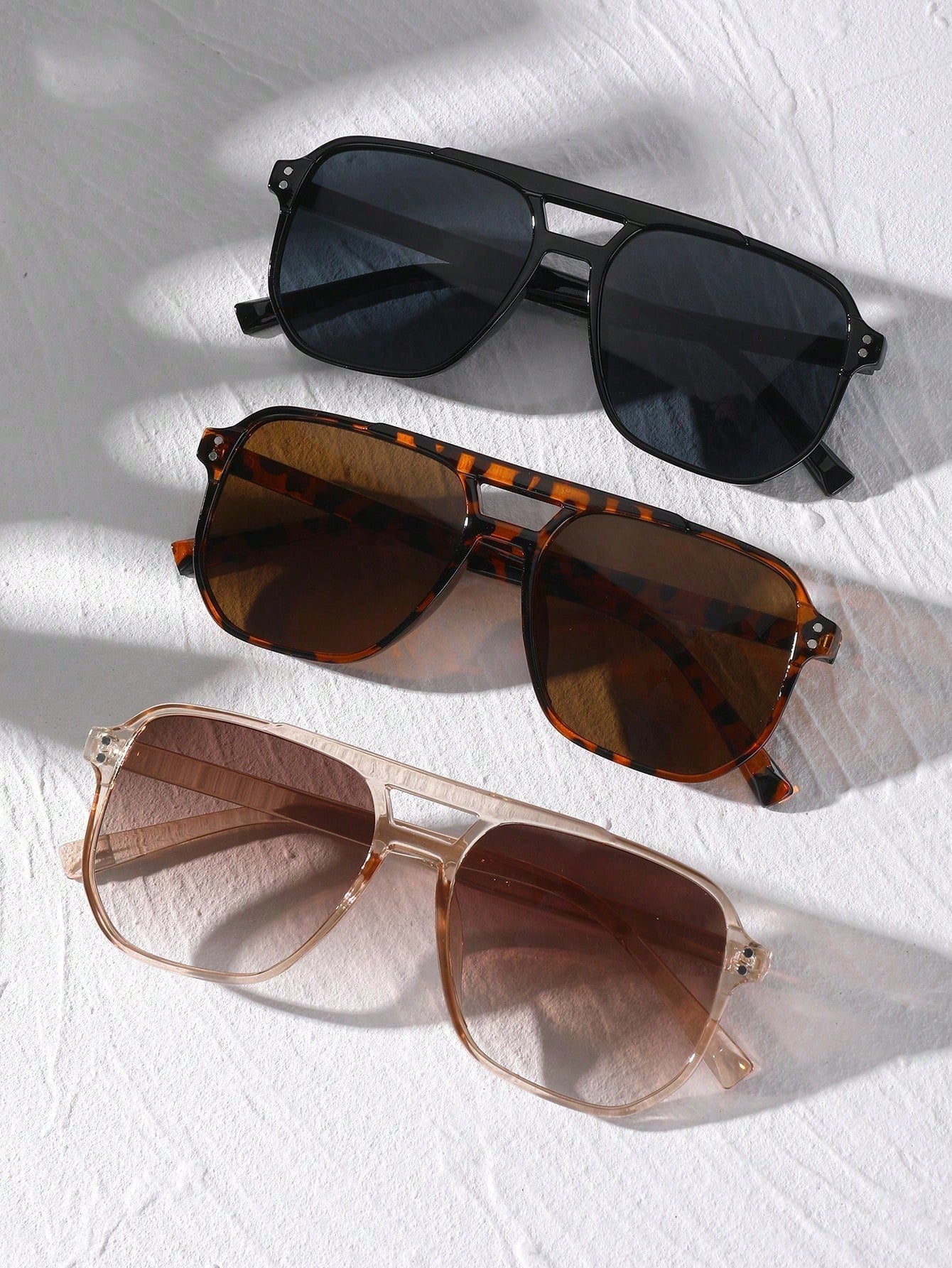 3pcs Square Rivet-Embellished Glasses