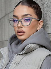 Grey Cat Eye PC Frame Clear Glasses