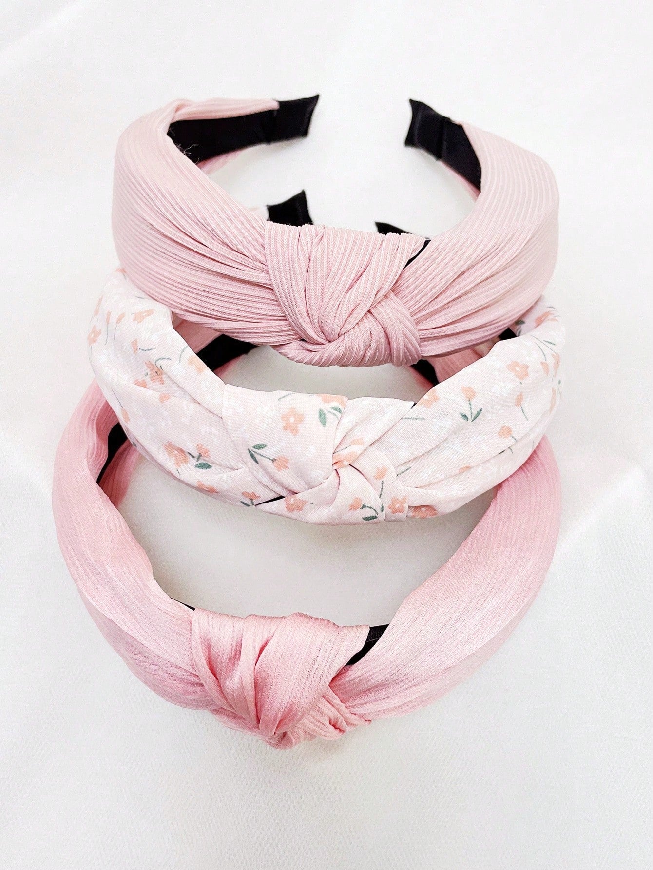 3pc Floral Solid Baby Pink Knot Headbands - Baby Pink