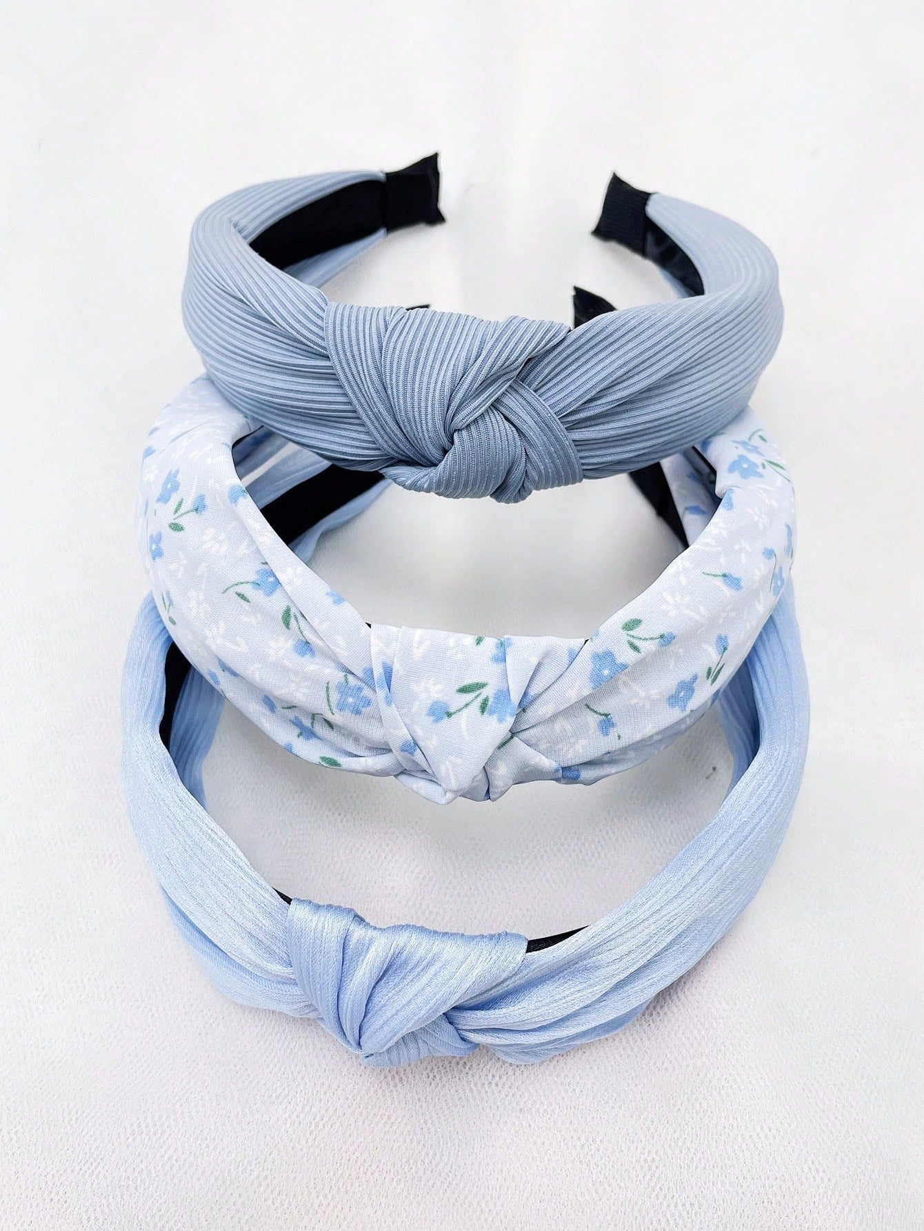 3pc Floral Solid Color Knot Headbands - Blue