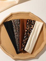 5pc Retro Leopard Print Wide Headband Set