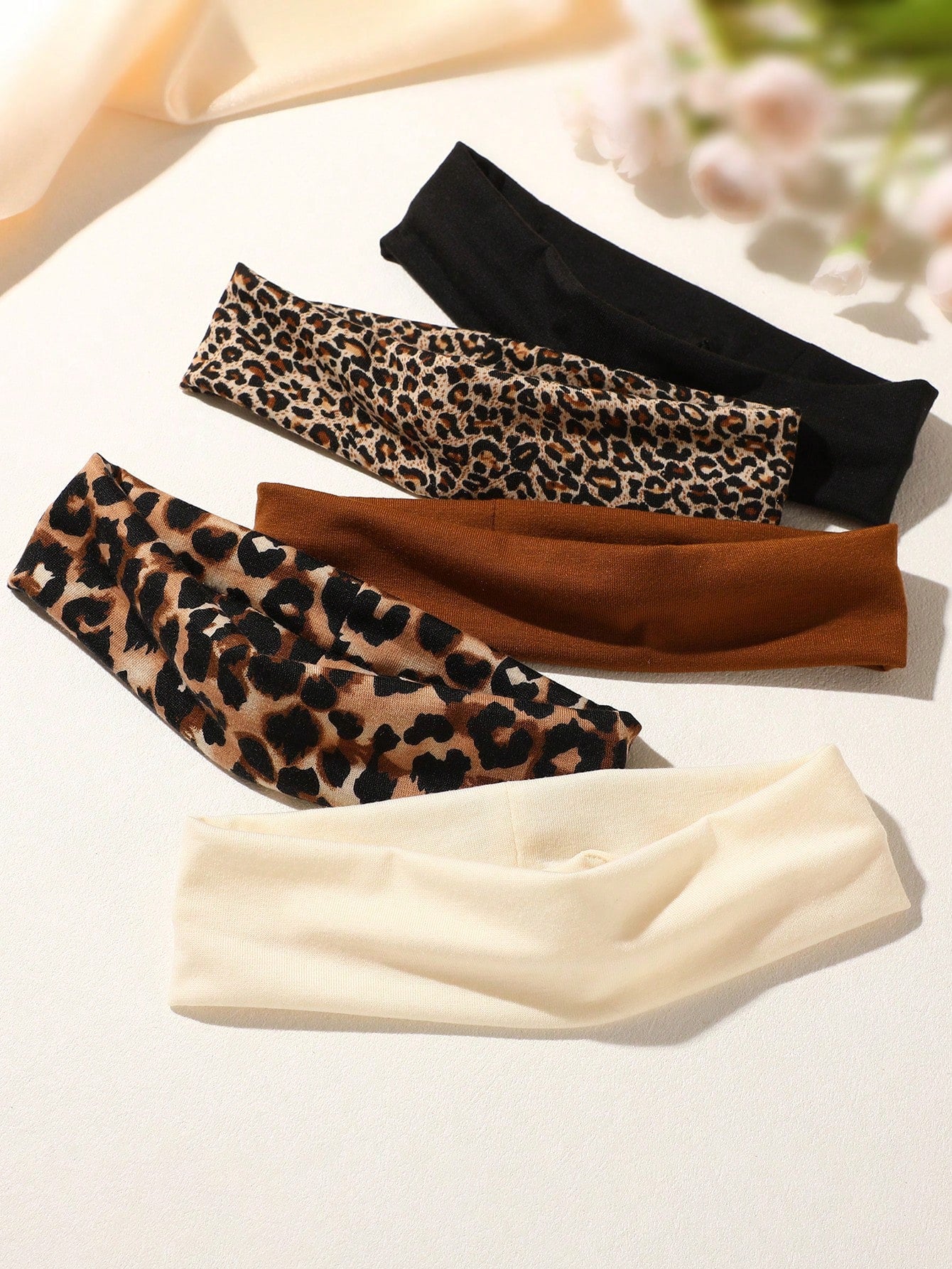 5pc Retro Leopard Print Wide Headband Set