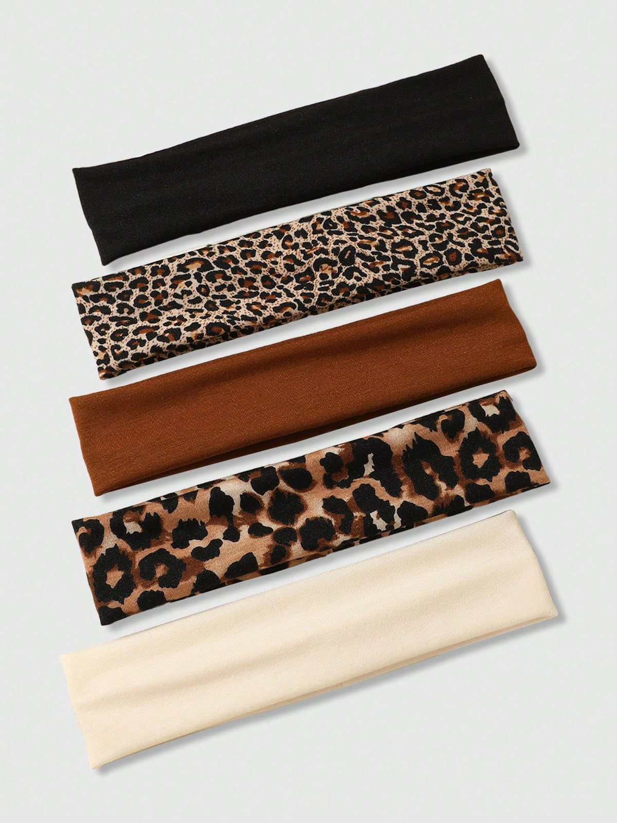 5pc Retro Leopard Print Wide Headband Set