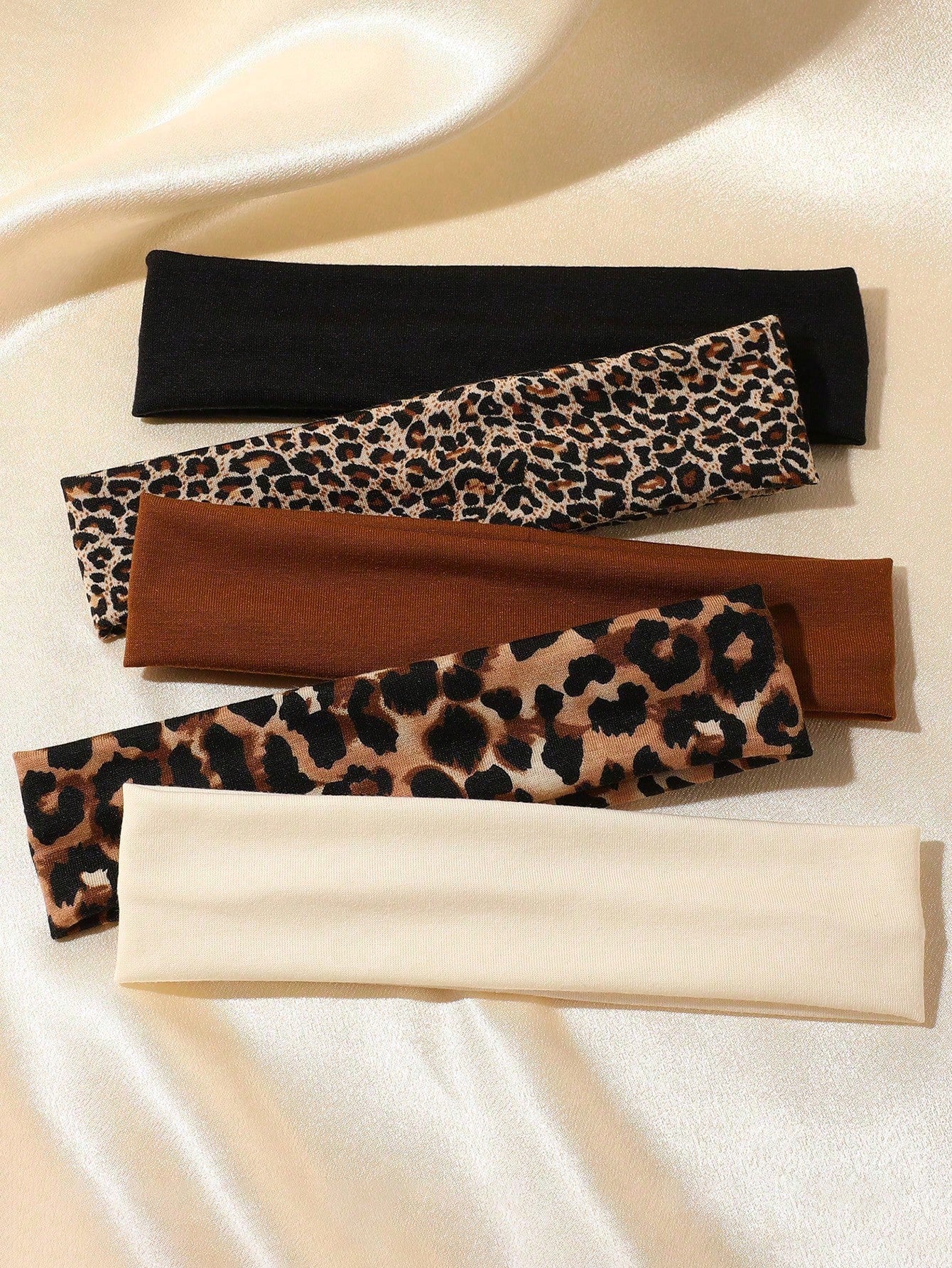 5pc Retro Leopard Print Wide Headband Set