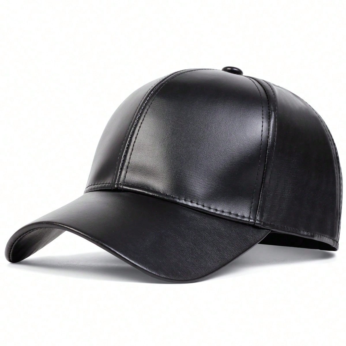 1pc Pu Baseball Cap Solid Color Adjustable Sun Protection Leisure Hat