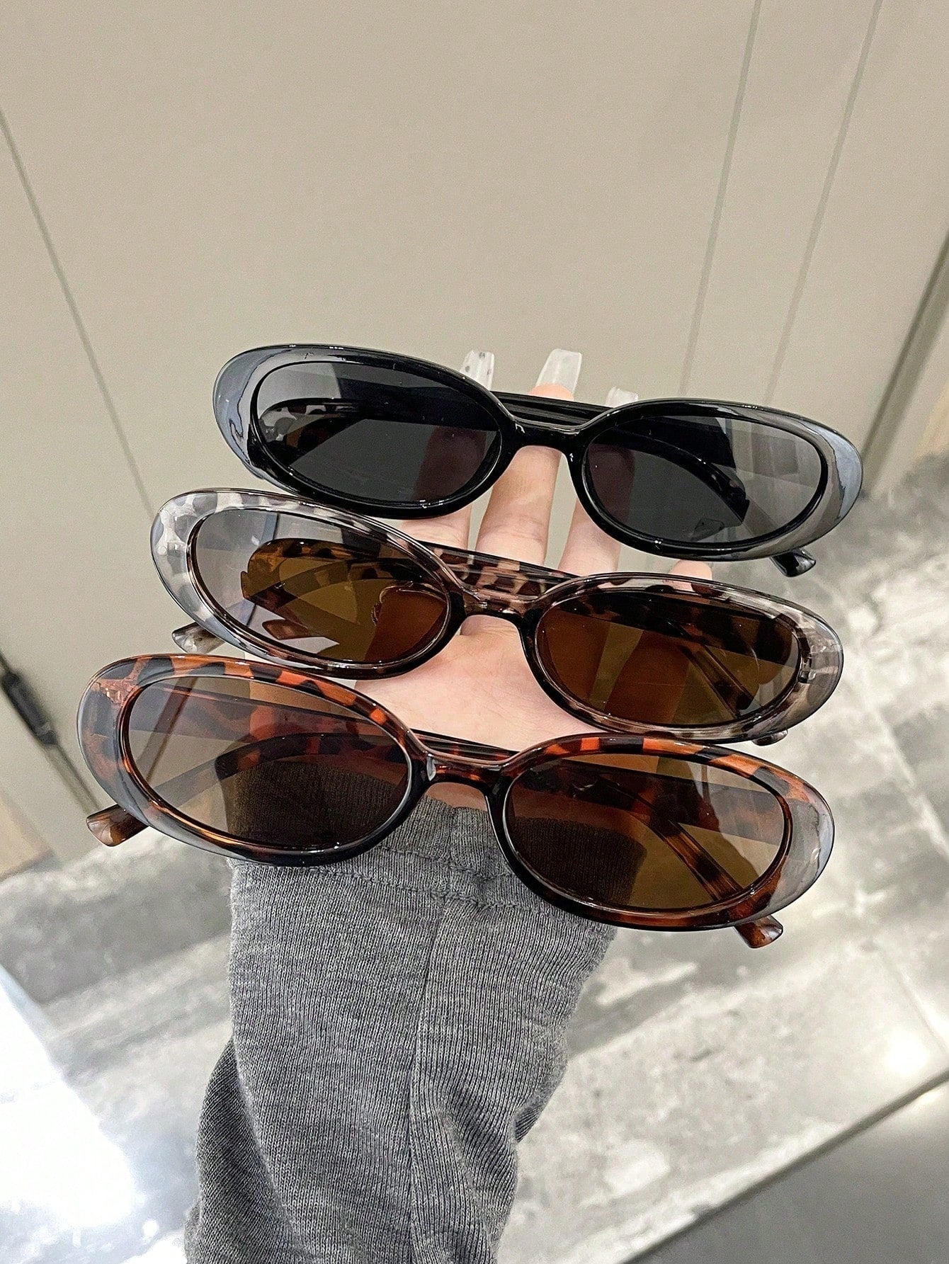 3pc Oval Frame Sunglasses Set Classic Style