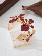 1pc Floral Decor Bangle Bracelet - Burgundy & Gold