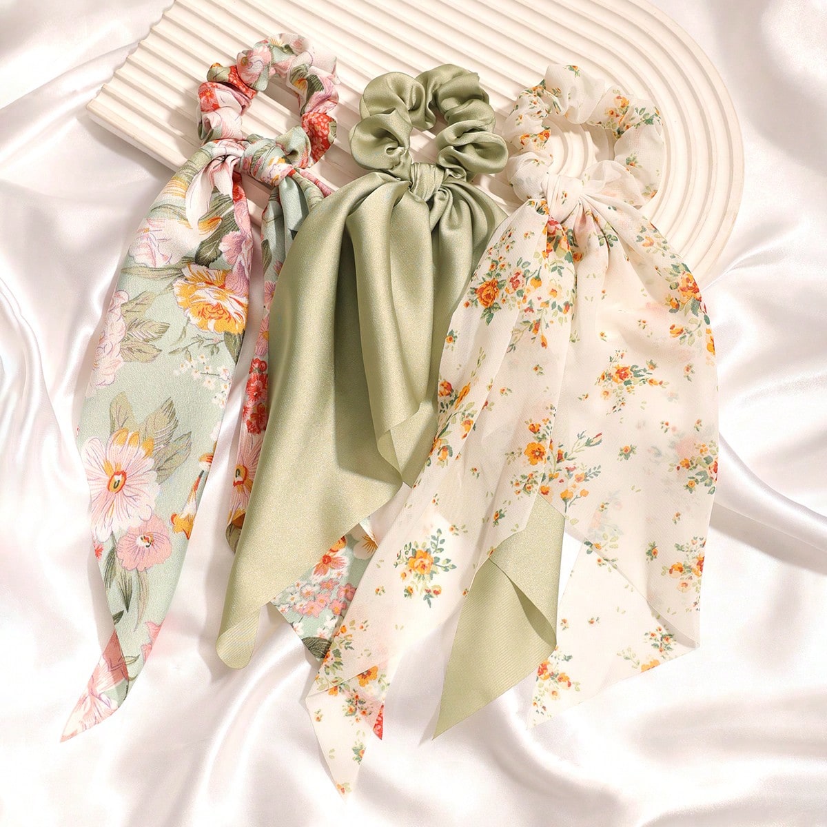 3Pcs Ditsy Floral Shawl Scarf Scrunchies