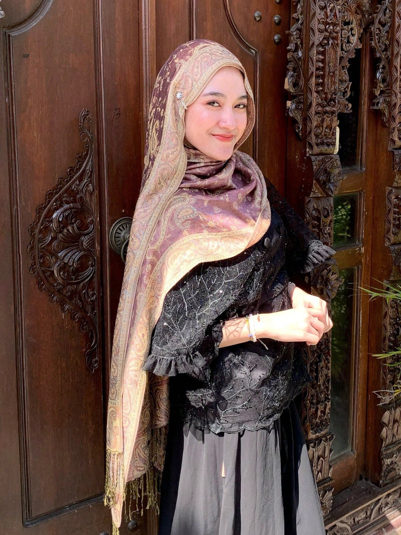 1pc Bohemian Style Vintage Paisley Double-Sided Jacquard Pashmina Scarf