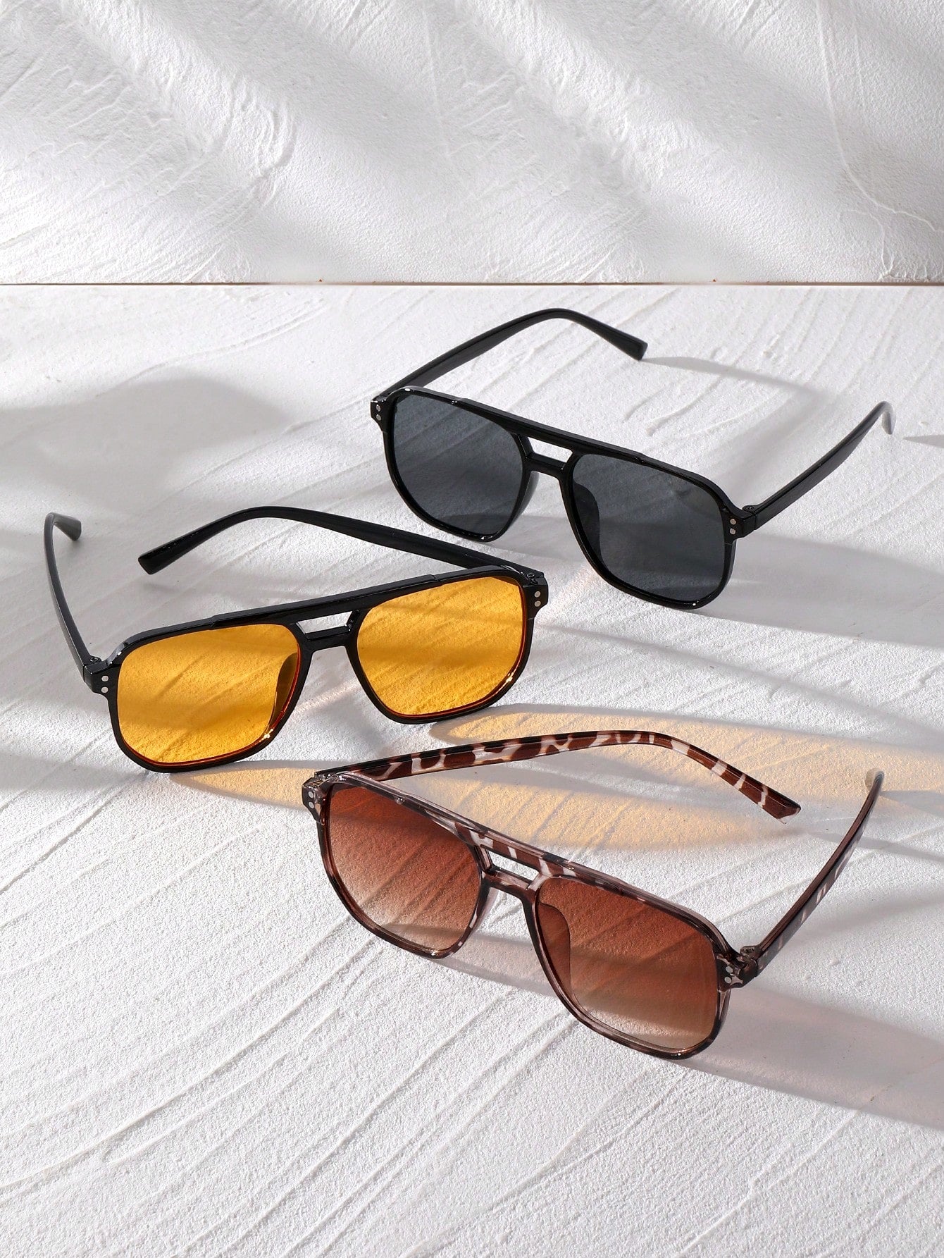 3pcs Square Studded Multicolor Aviator Sunglasses Set