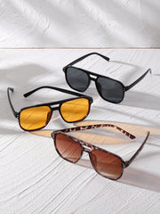3pcs Square Studded Multicolor Aviator Sunglasses Set