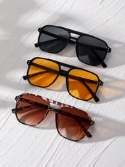 3pcs Square Studded Multicolor Aviator Sunglasses Set