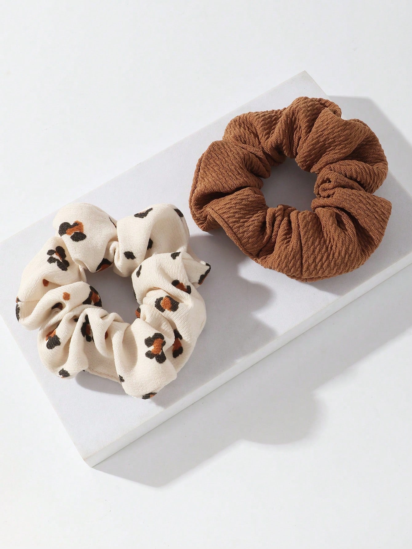 2pc Solid Floral Wide Scrunchie Set