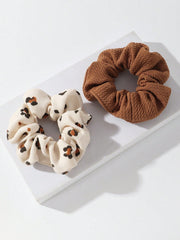 2pc Solid Floral Wide Scrunchie Set
