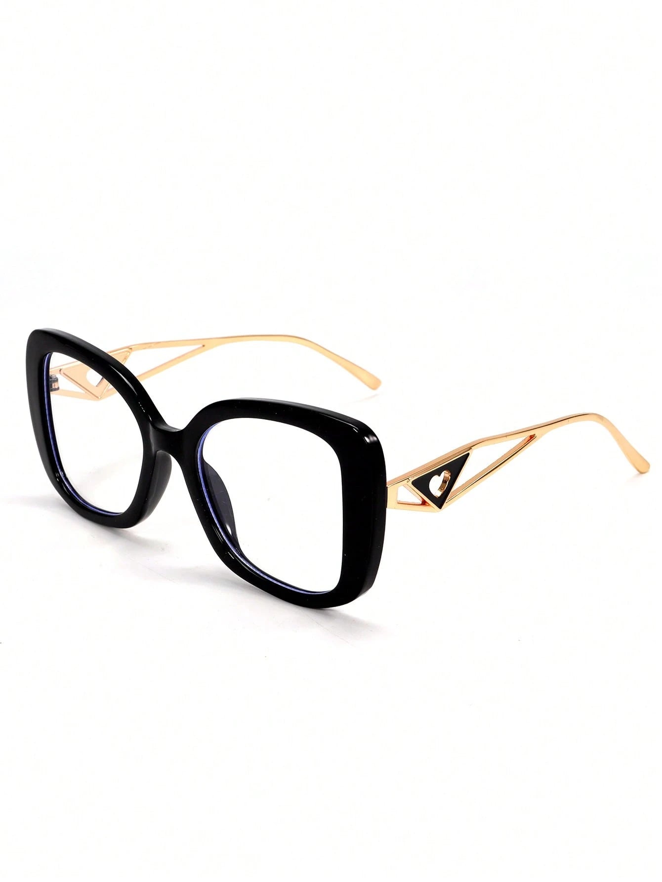 Polygon Hollow Heart Large Frame Clear Glasses