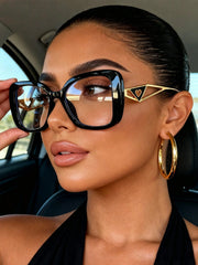 Polygon Hollow Heart Large Frame Clear Glasses