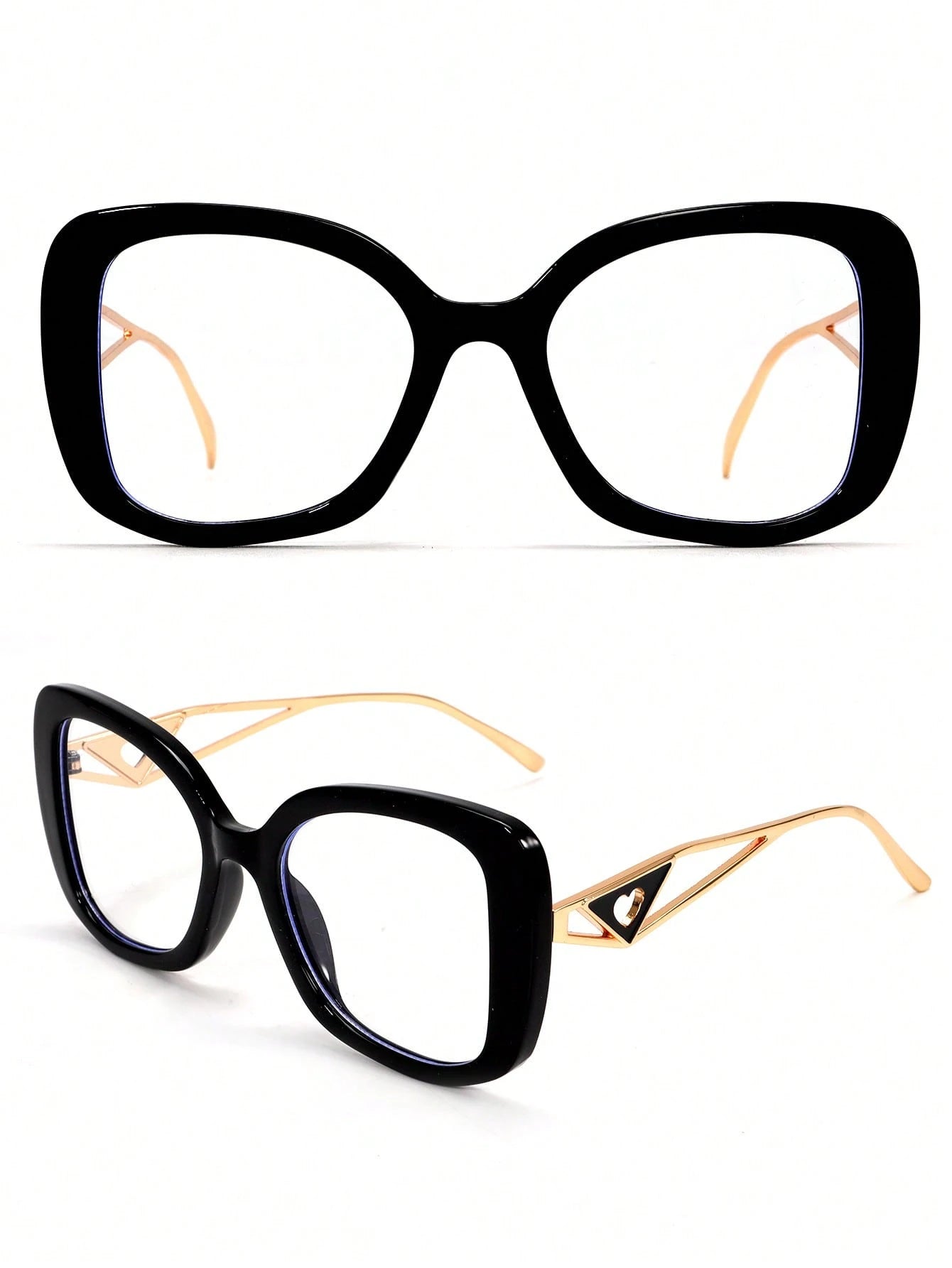 Polygon Hollow Heart Large Frame Clear Glasses