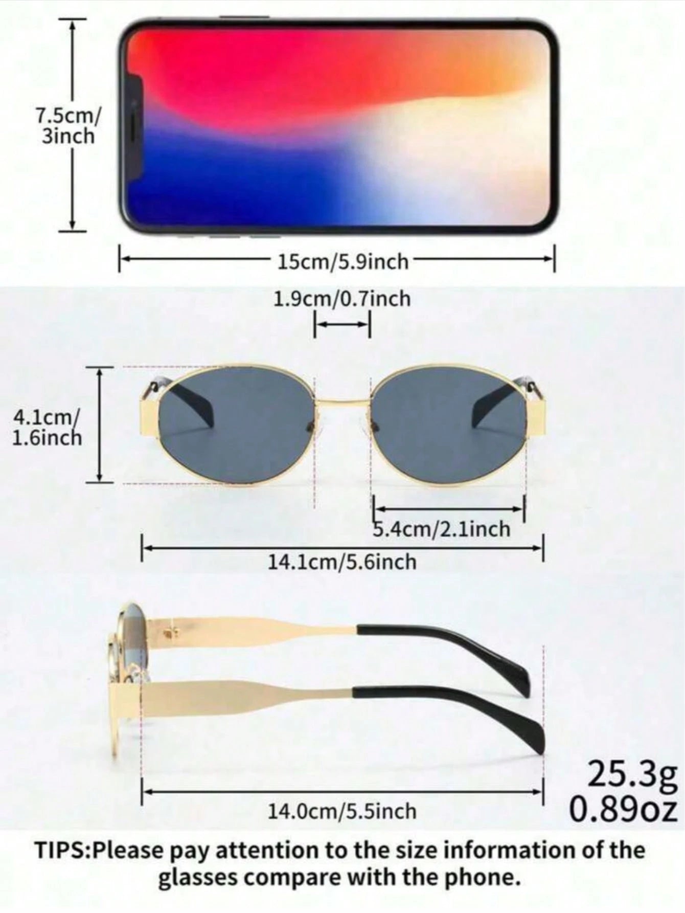 2pcs Vintage Oval Metal Frame Eyeglasses