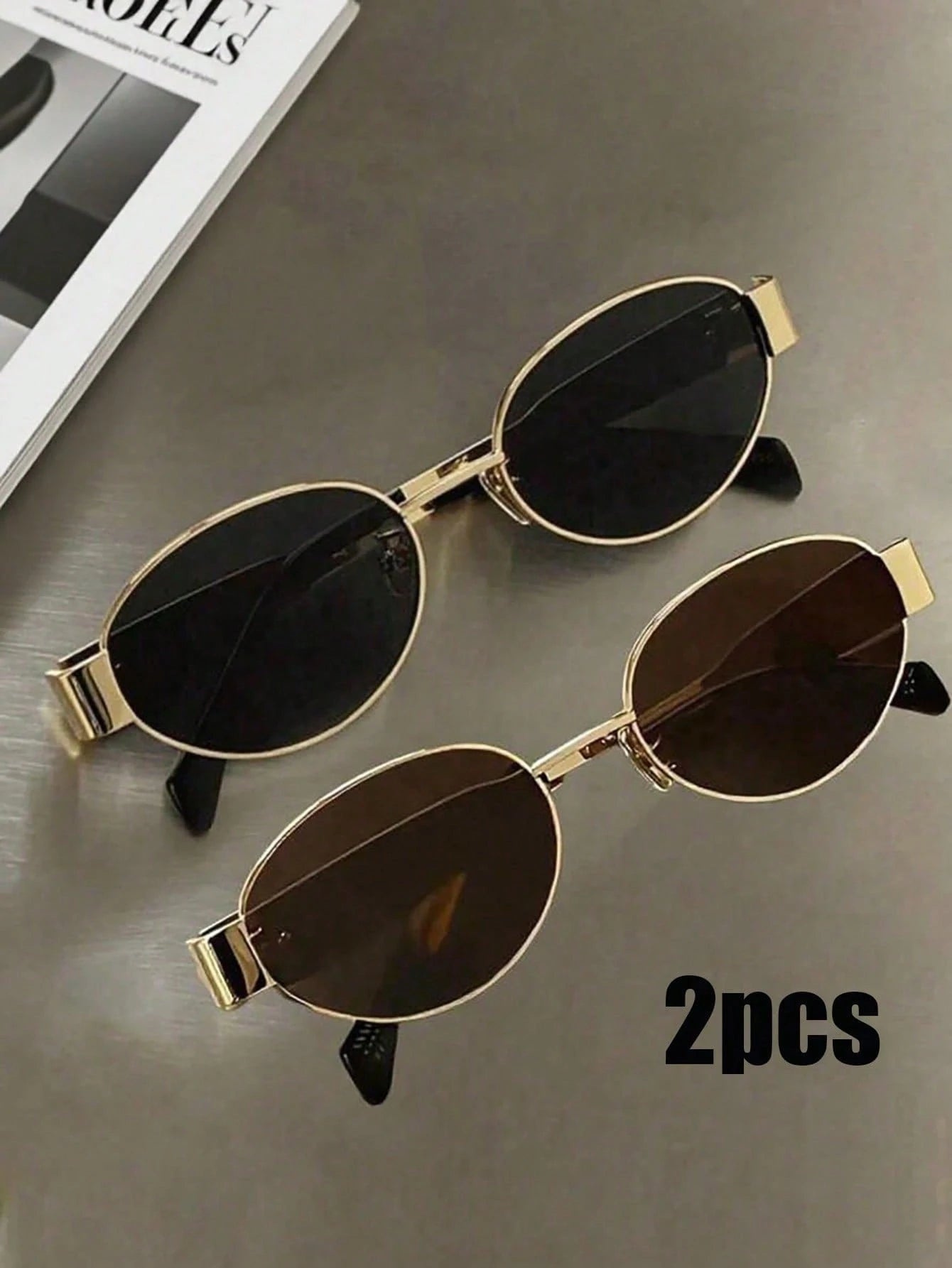 2pcs Vintage Oval Metal Frame Eyeglasses