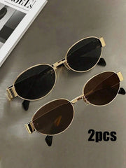 2pcs Vintage Oval Metal Frame Eyeglasses