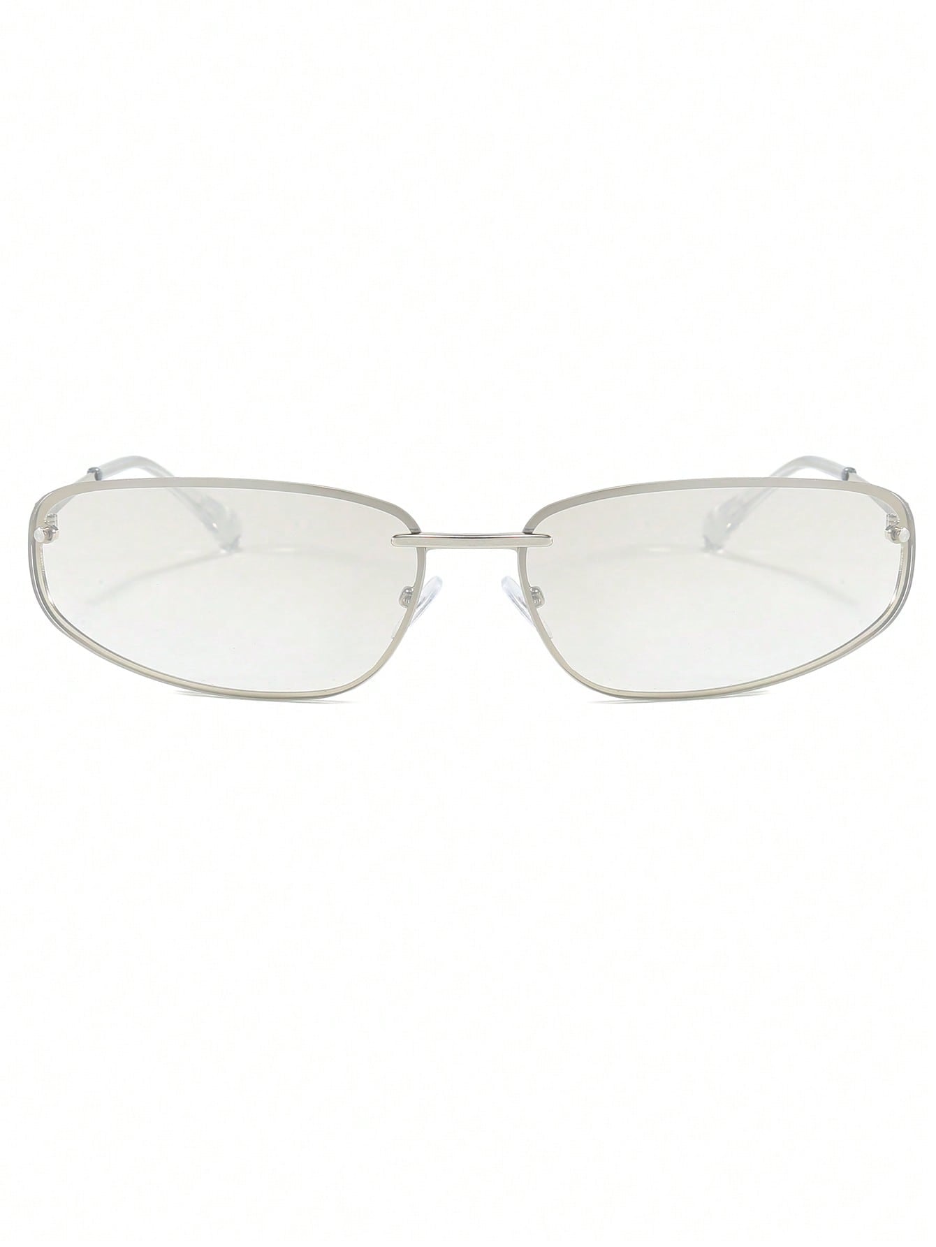 Silver Metallic Oval Full Rim Sunglasses - Transparent Lens - www.thetreasurebox.me