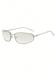 Silver Metallic Oval Full Rim Sunglasses - Transparent Lens - www.thetreasurebox.me