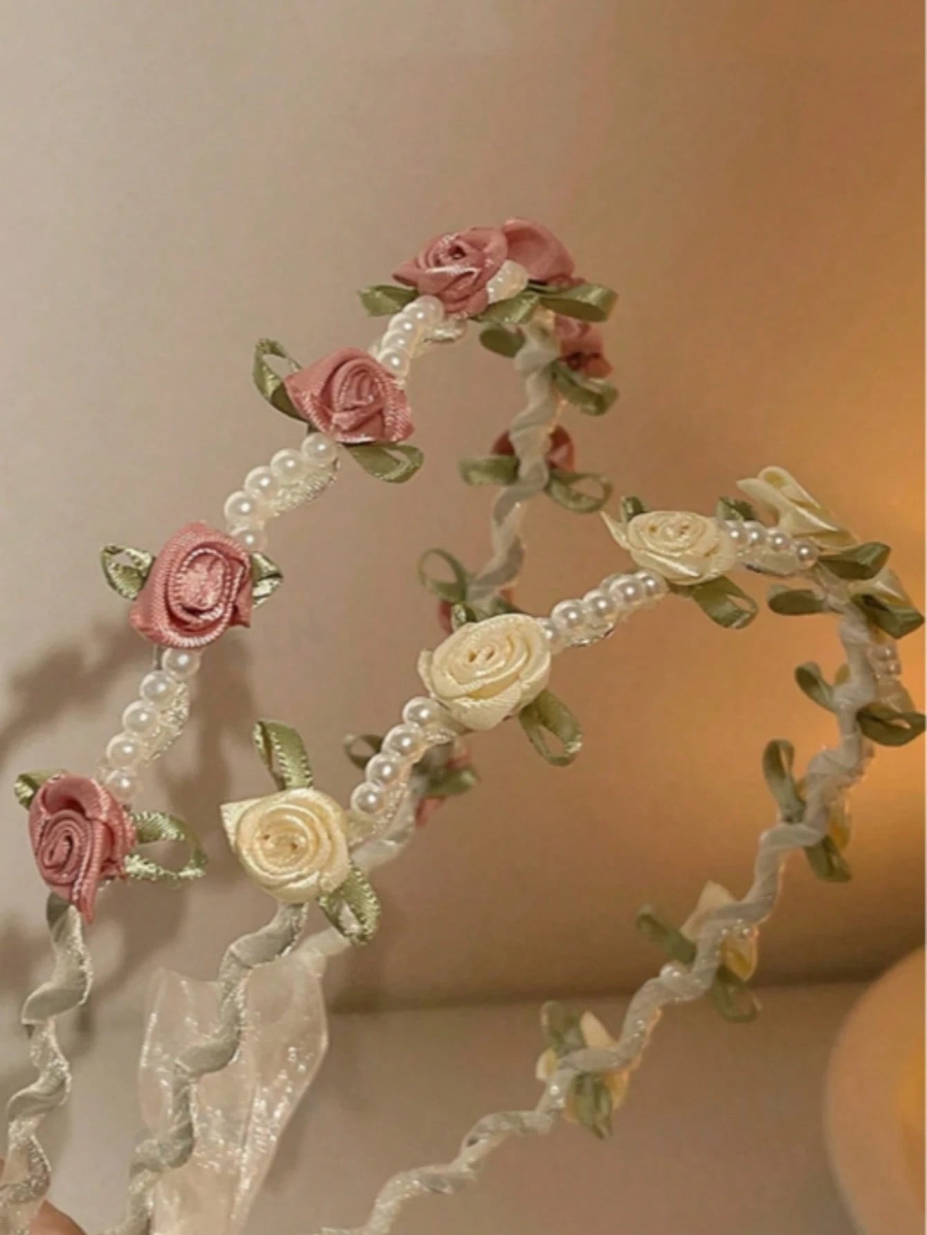 2pcs Elegant Faux Pearl Rose Flower Headband - www.thetreasurebox.me