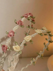 2pcs Elegant Faux Pearl Rose Flower Headband - www.thetreasurebox.me
