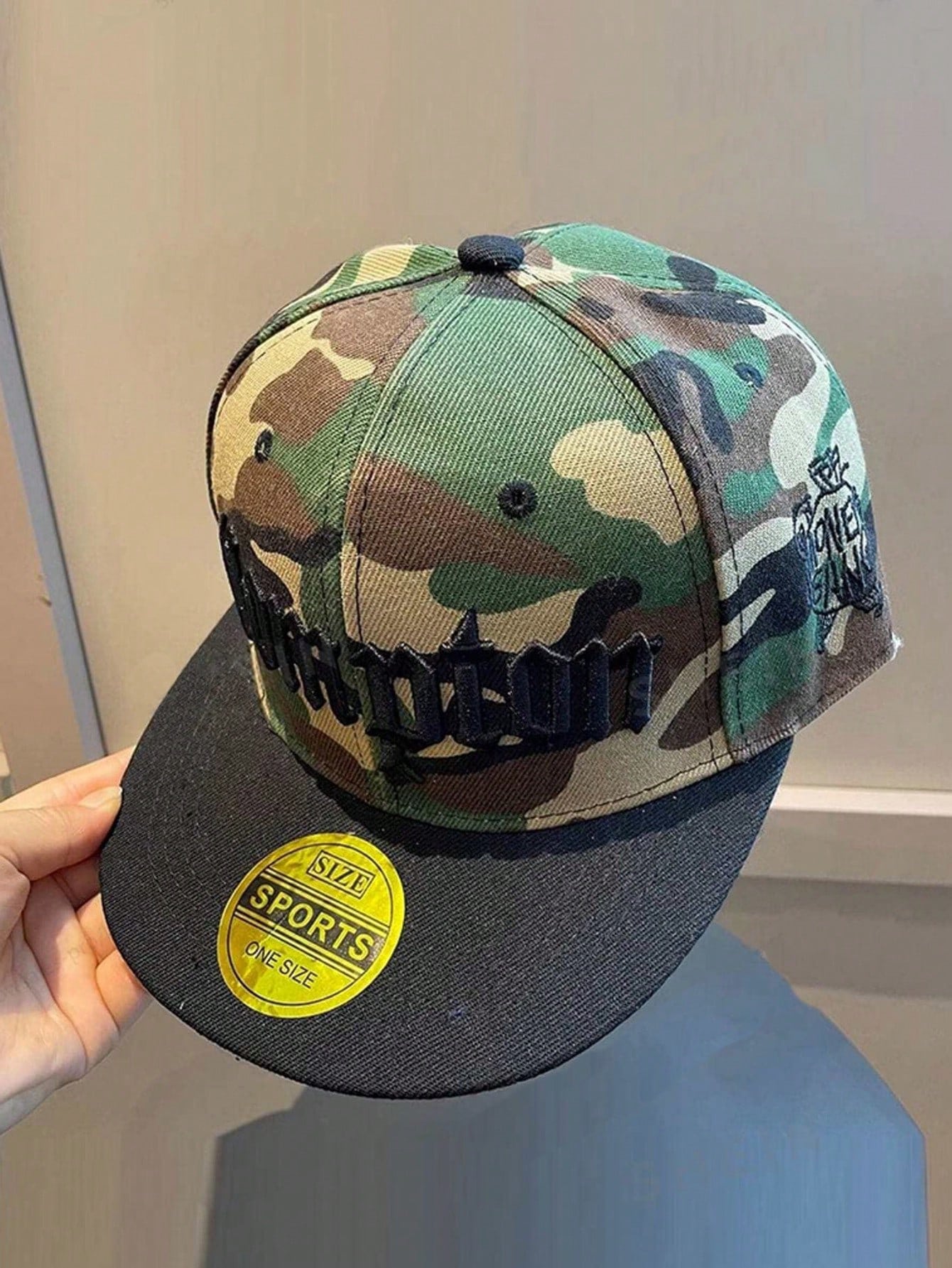 1pc Wide Brim Flat Top Camouflage Embroidered Hip Hop Hat