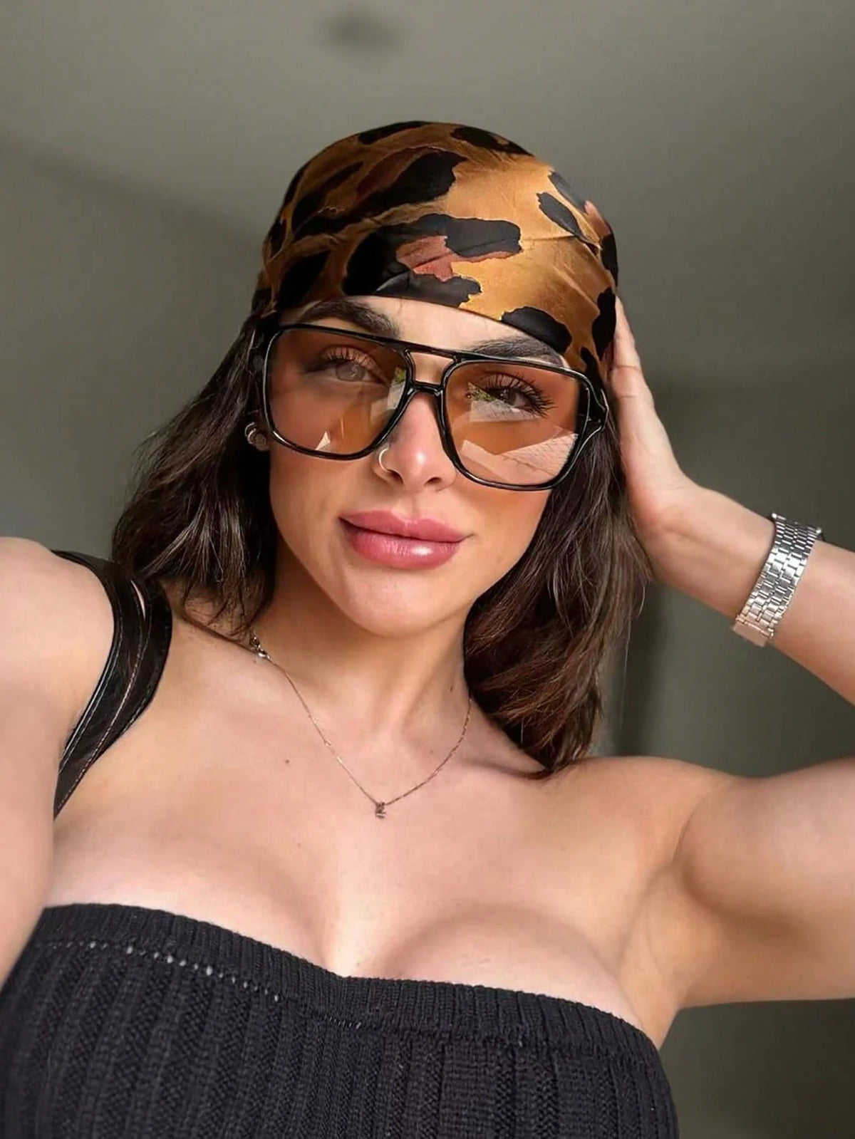 1pc Brown Leopard Print Scarf