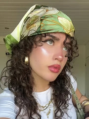 1pc Floral Print Satin-Feel Square Scarf/Headscarf