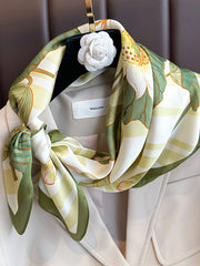 1pc Floral Print Satin-Feel Square Scarf/Headscarf
