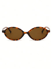 Leopard Print Oval PC Frame Vintage Sunglasses