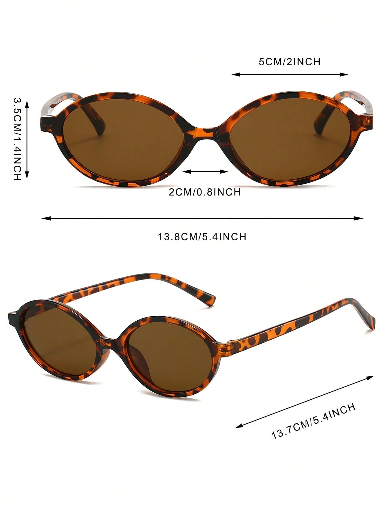 Leopard Print Oval PC Frame Vintage Sunglasses