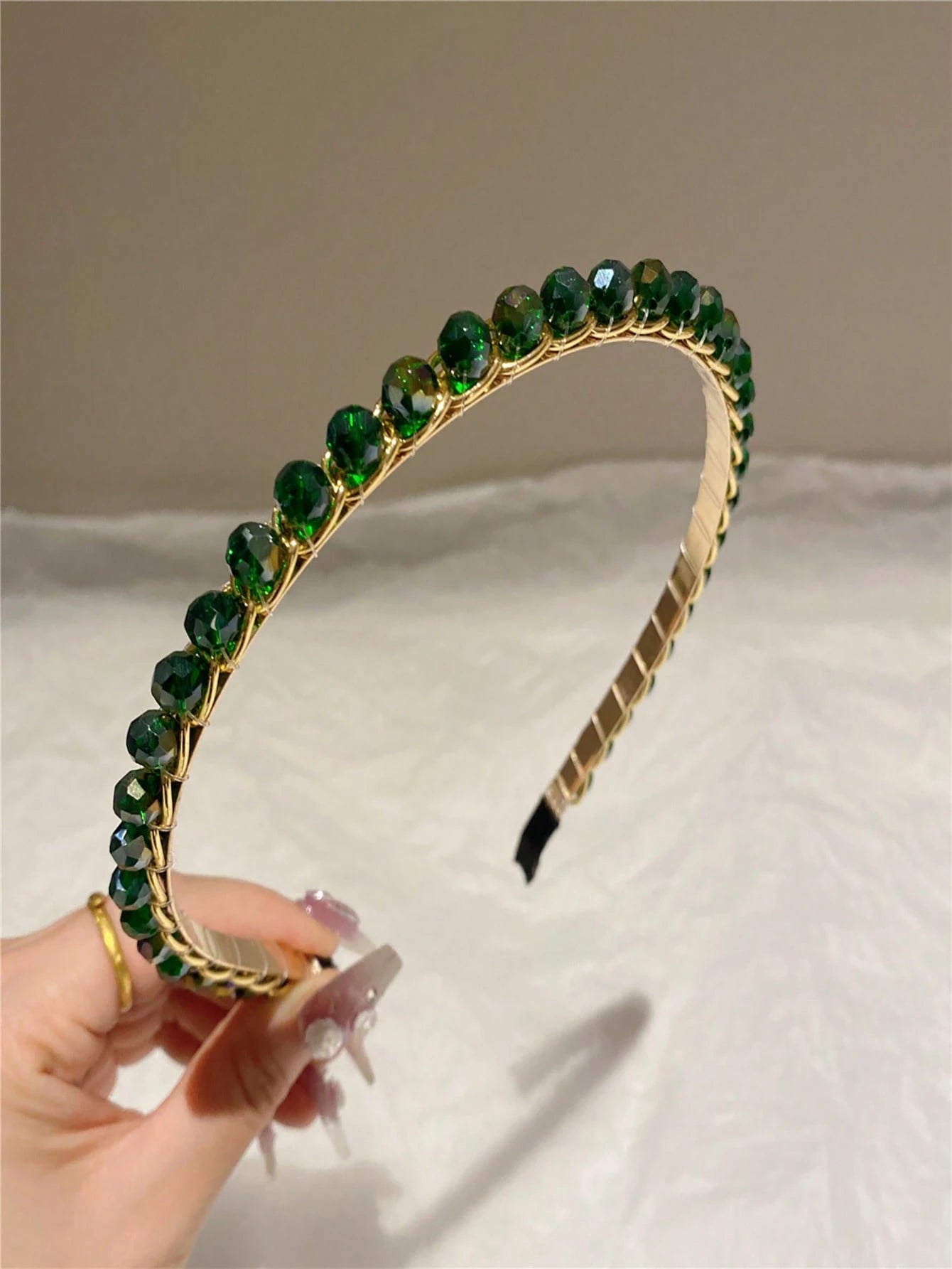 Green Crystal Rhinestone Gold Hairband