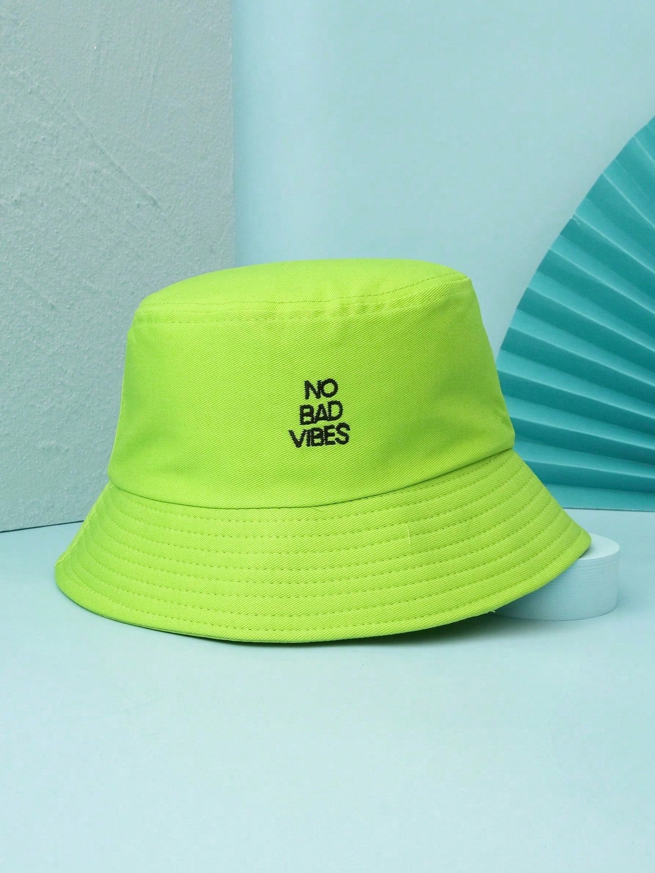 1pc Embroidered "No Bad Vibes" Letter Breathable Bucket Hat