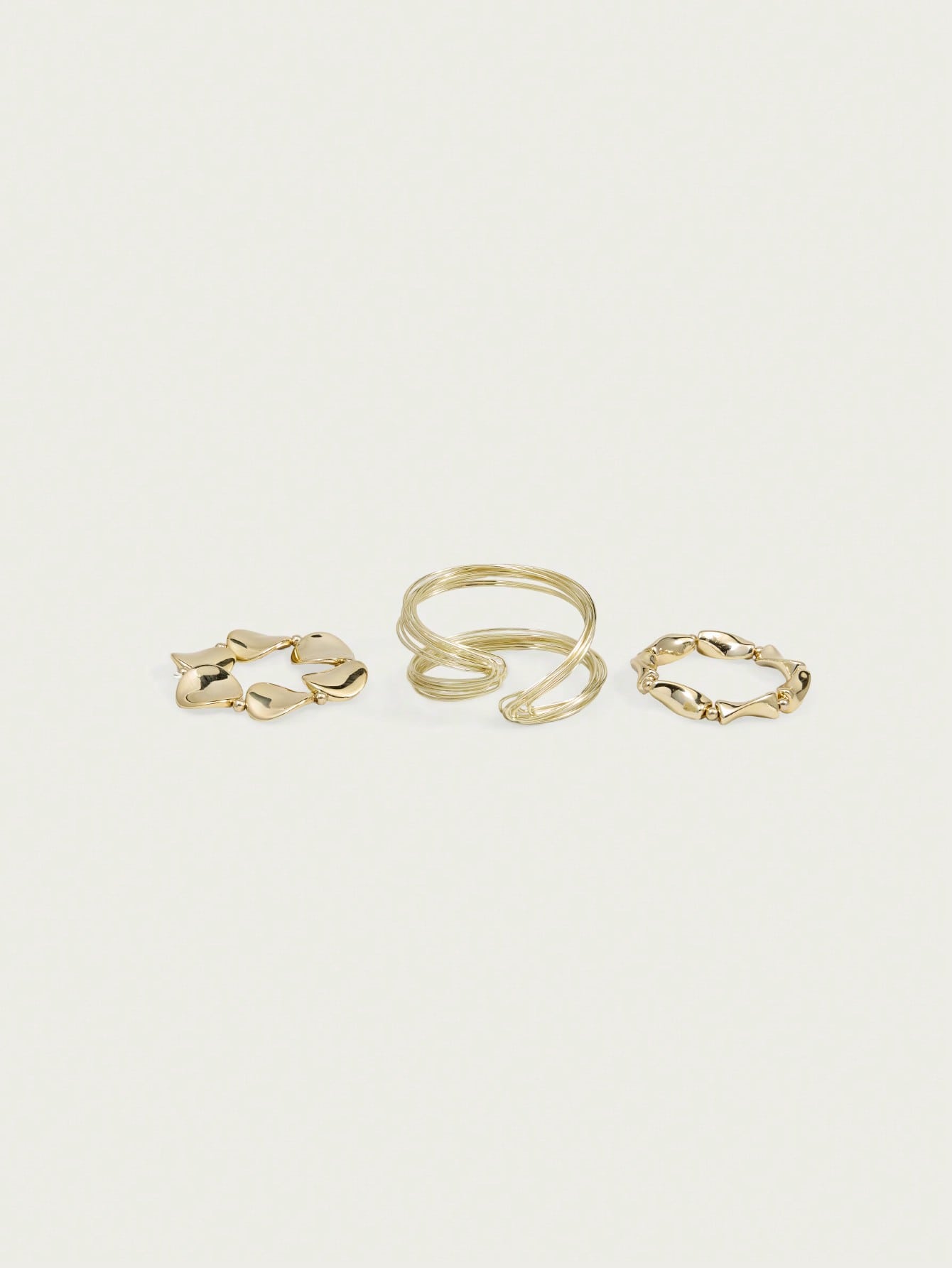 3pcs Allergy Asymmetrical Cuff & Bracelet Set - Gold