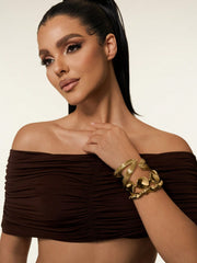 3pcs Allergy Asymmetrical Cuff & Bracelet Set - Gold