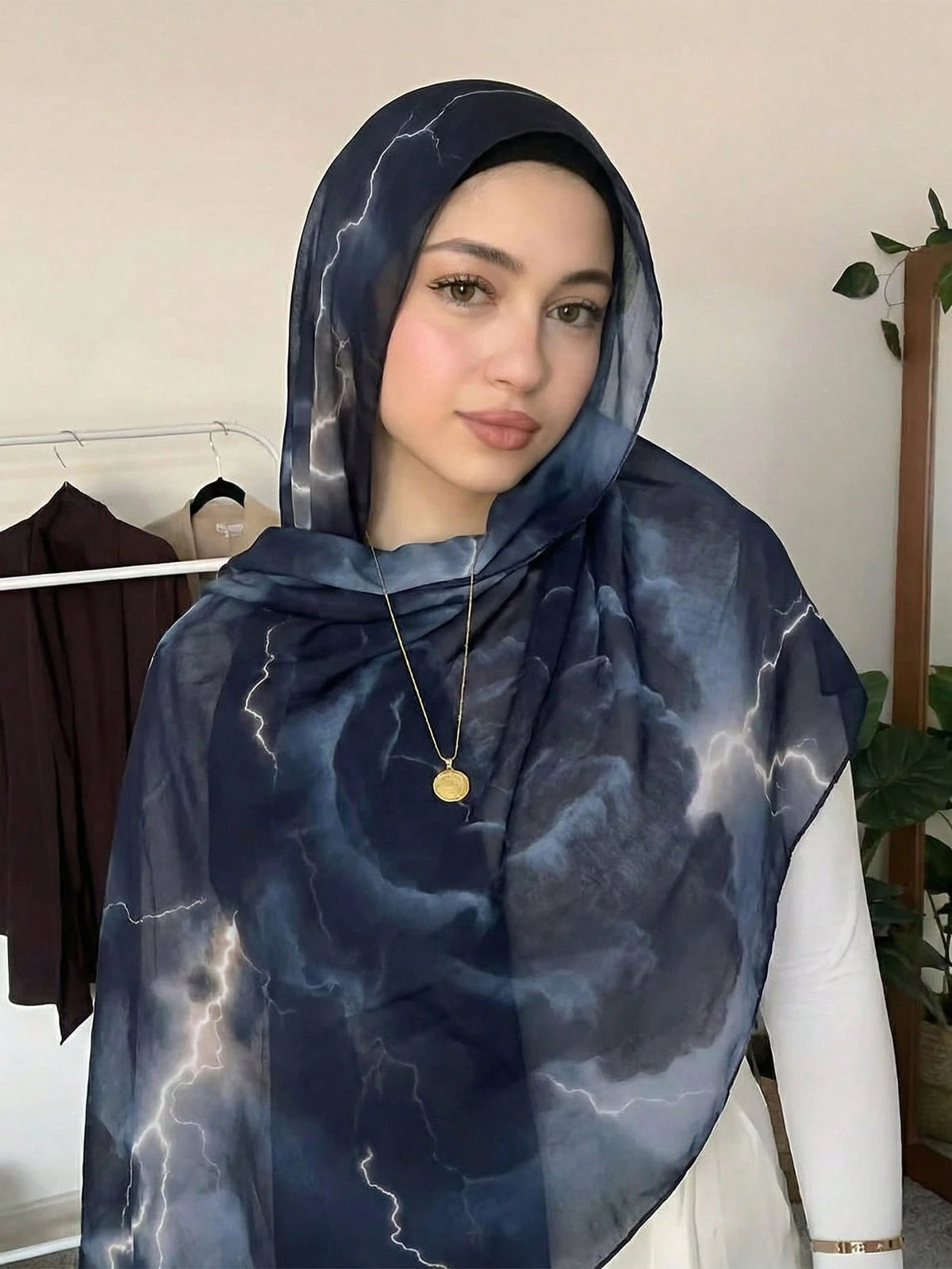 1pc Bohemian Style Watercolor Lightning Floral Print Viscose Hijab Scarf