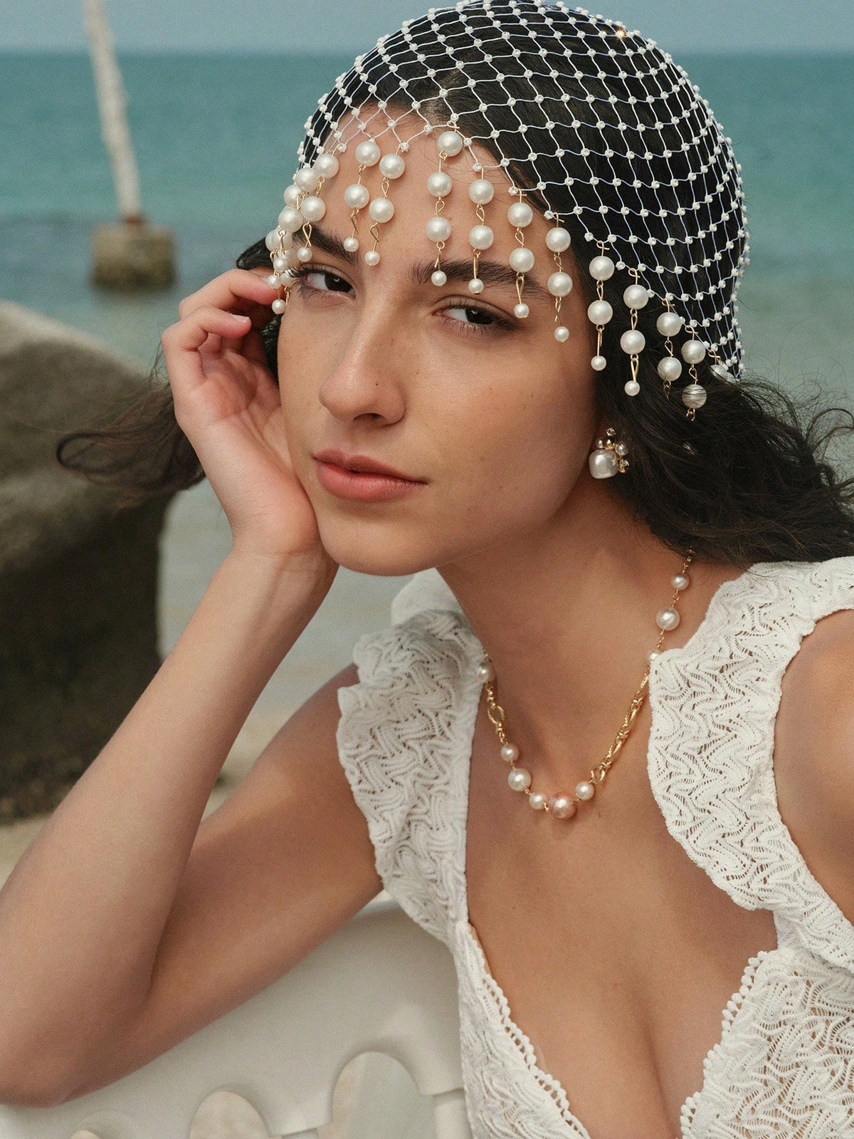 1pc White Pearl Decorated Hairband Rhinestone Headpiece