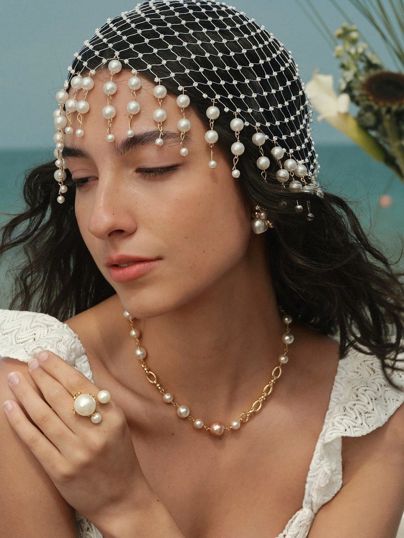 1pc White Pearl Decorated Hairband Rhinestone Headpiece