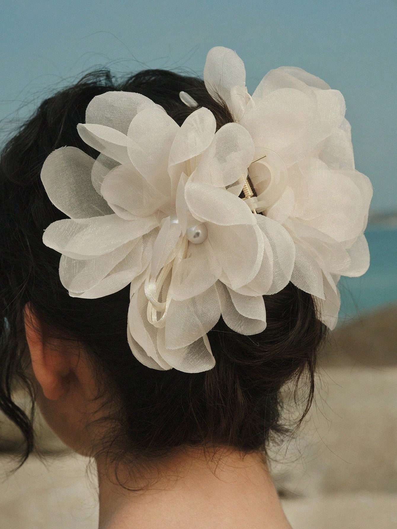 1pc Faux Pearl Decorated Super Fairy Pink Mesh Flower Hair Clips